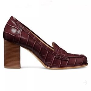 Michael Kors Buchanan Croc Leather Heeled Loafers in Dark Cherry Size